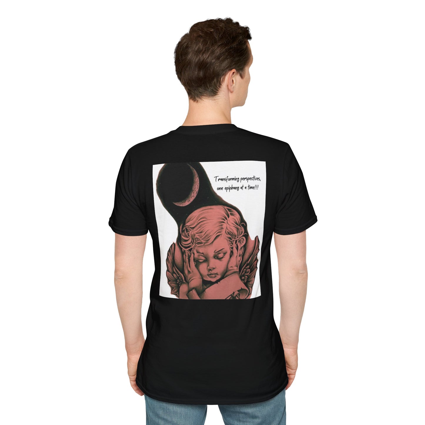 Angel with White Background Drawing Unisex Black T-Shirt