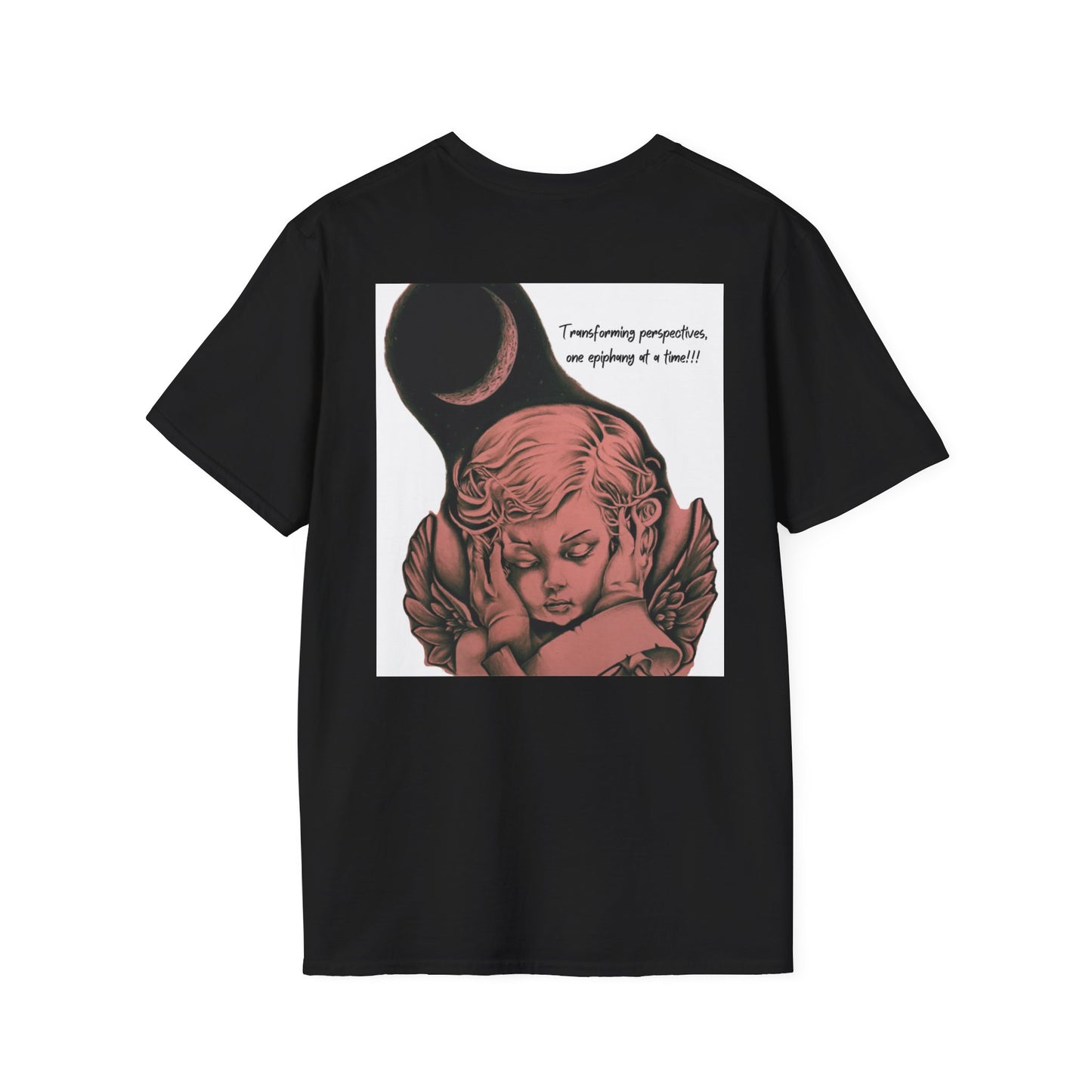 Angel with White Background Drawing Unisex Black T-Shirt