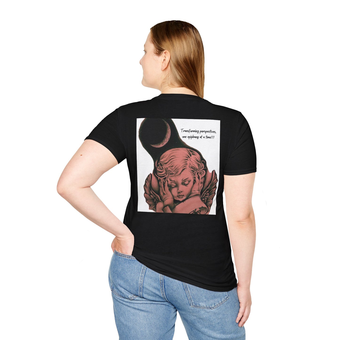 Angel with White Background Drawing Unisex Black T-Shirt