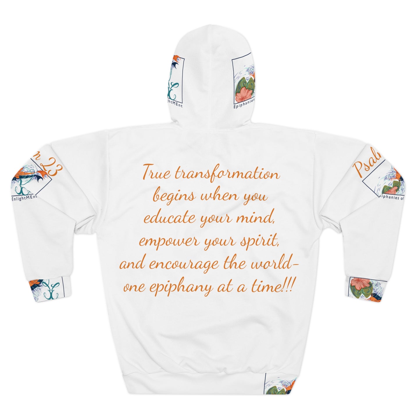 Inspirational Unisex Pullover Hoodie - Epiphanies of EnlightMEnt with Psalm 23 Design