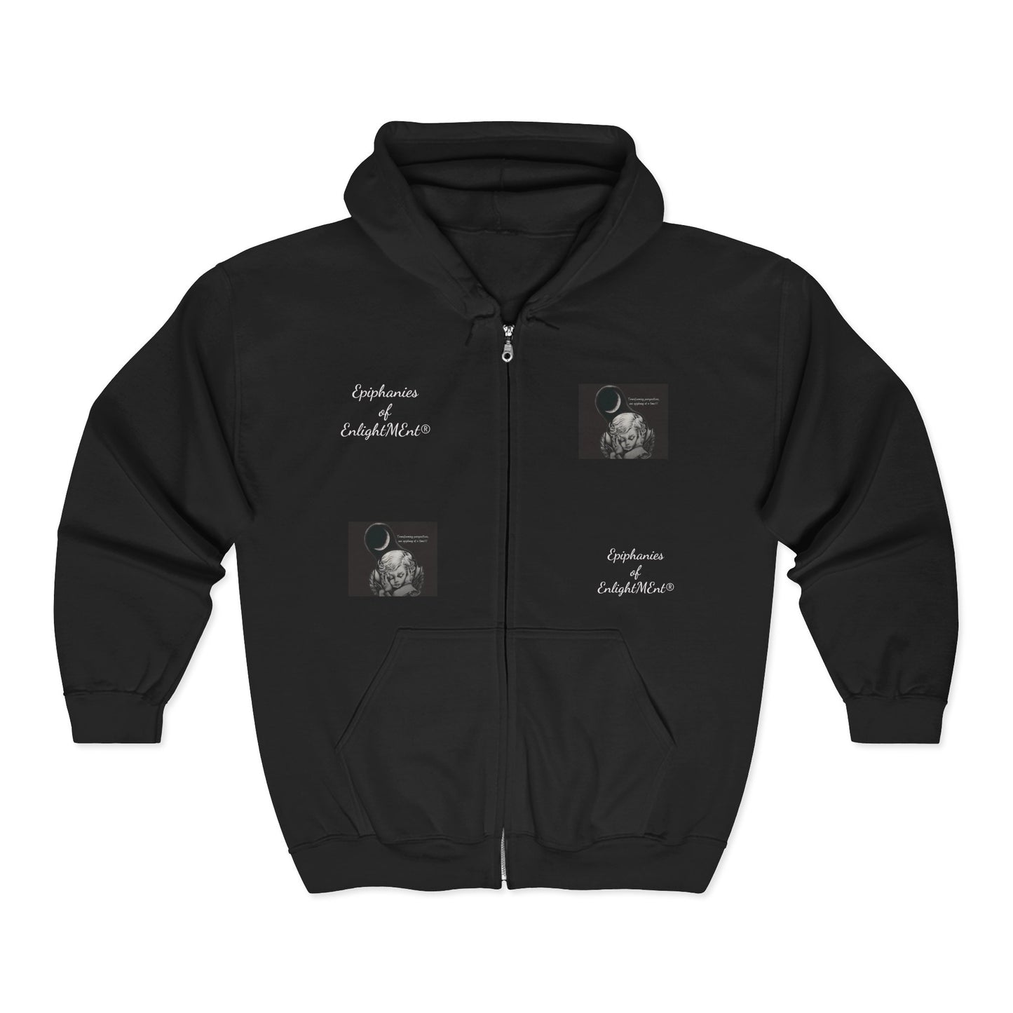 Black and White Angel Hoodie-Unisex Zip-Up