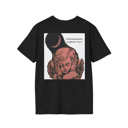 Angel with White Background Drawing Unisex Black T-Shirt