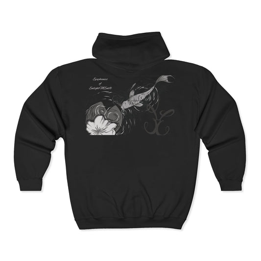 Koi Fish Hoodie Sweatshirt - Black and White Design