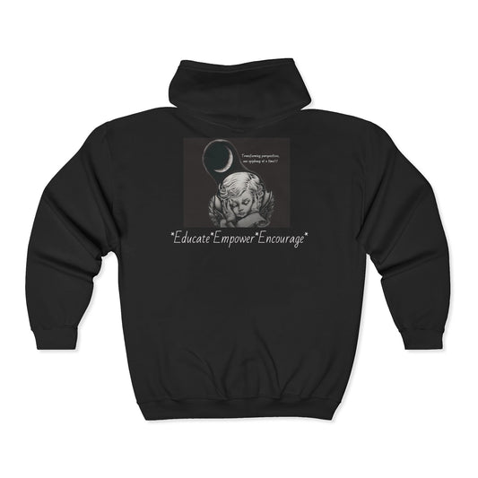 Black and White Angel Hoodie-Unisex Zip-Up
